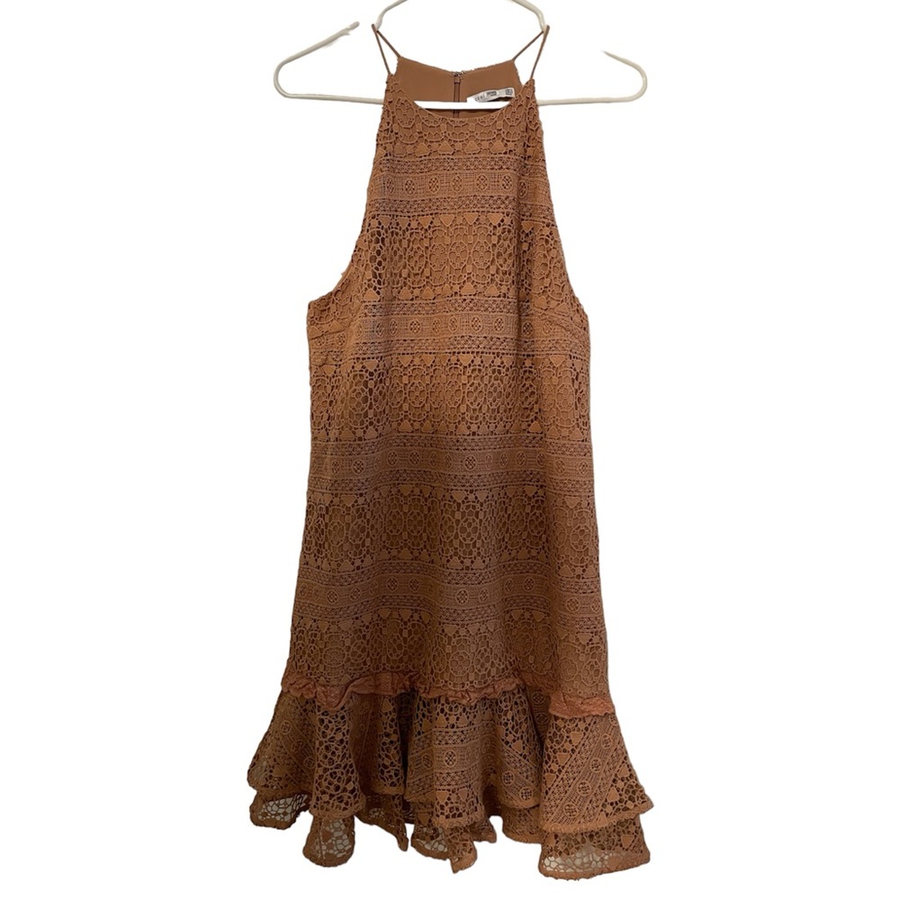 Brown Sleeveless Ruffle Bottom Dress